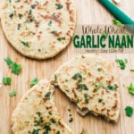 Easy recipe to make garlic naan bread at home. And these soft, pillowy and healthy Indian flatbreads are better than store bought. | #watchwhatueat #wholewheat #naan #Indian #healthyrecipe