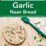 Homemade garlic naan bread for guilty free eating. Made with whole wheat flour and no butter at all.