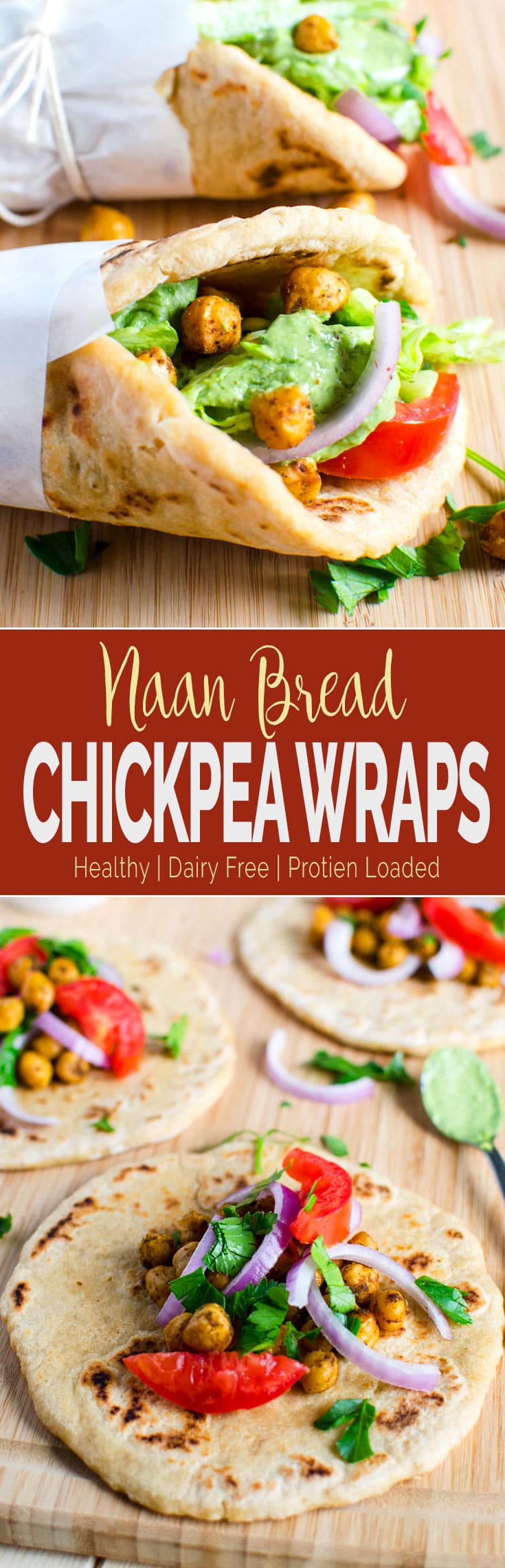 Naan bread vegan wraps filled with toasted chickpeas. This wrap is healthy and filling. No naans... then replace with pita or soft tacos. #naanbread #wraps #healthyrecipes
