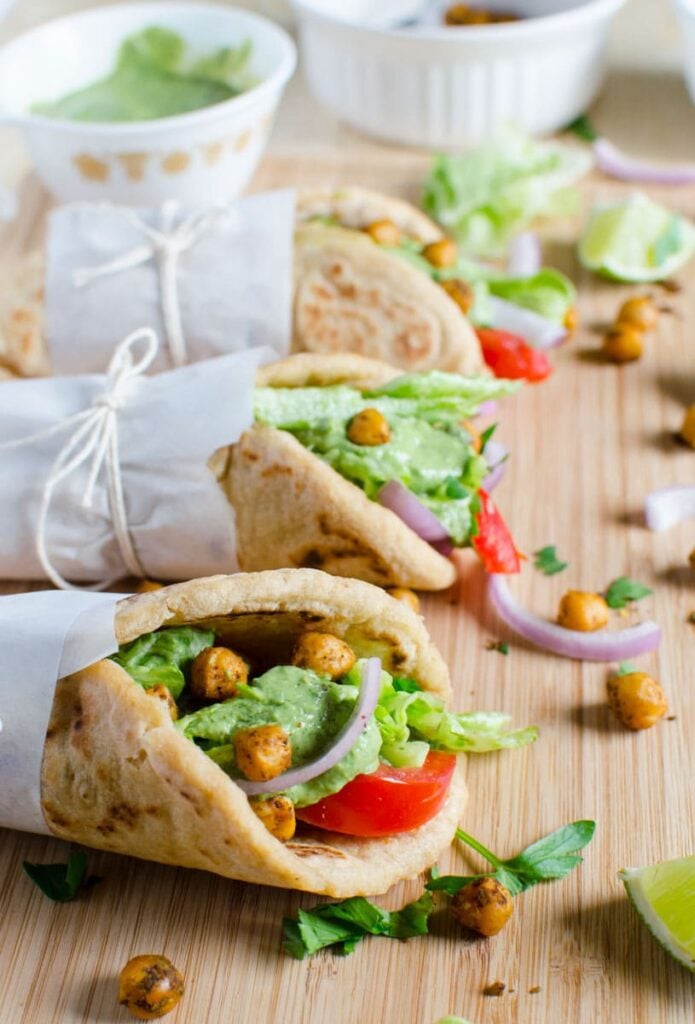 chickpea naan wrap with avocado dressing is ready to serve.