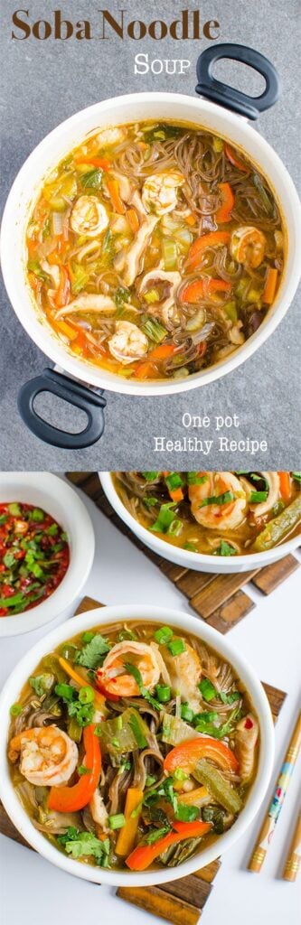 asian soba noodle soup with shrimp & vegetables