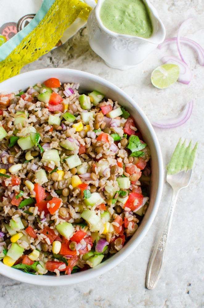 This healthy brown rice salad is really filling that will help you stay full for longer. You won't feel brown rice is boring any more.