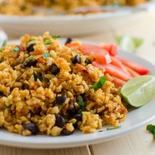 This Mexican brown rice can also be paired with fresh guacamole and some cheese and can be served as a side dish or as a main dish
