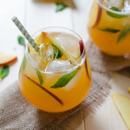This peach lemonade is a perfect non-alcoholic drink to enjoy seasonal peaches. It is naturally sweetened and kids friendly too.