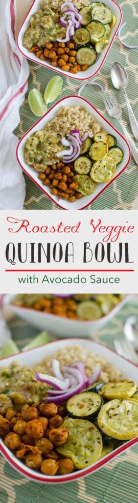 roasted veggie & quinoa bowl with avocado sauce