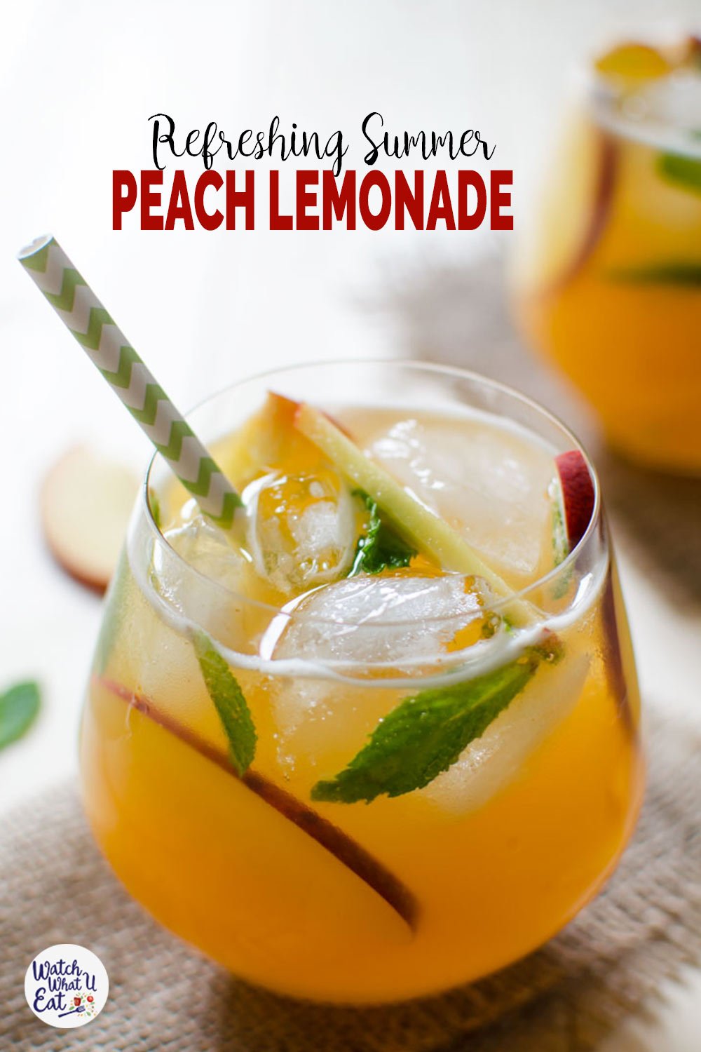 Try this refreshing easy peach lemonade recipe to enjoy utilize fresh peaches of the season. Healthy naturally sweetened & non-alcoholic summer drink. | #watchwhatueat #lemonade #peaches #nonalcoholic #healthydrink