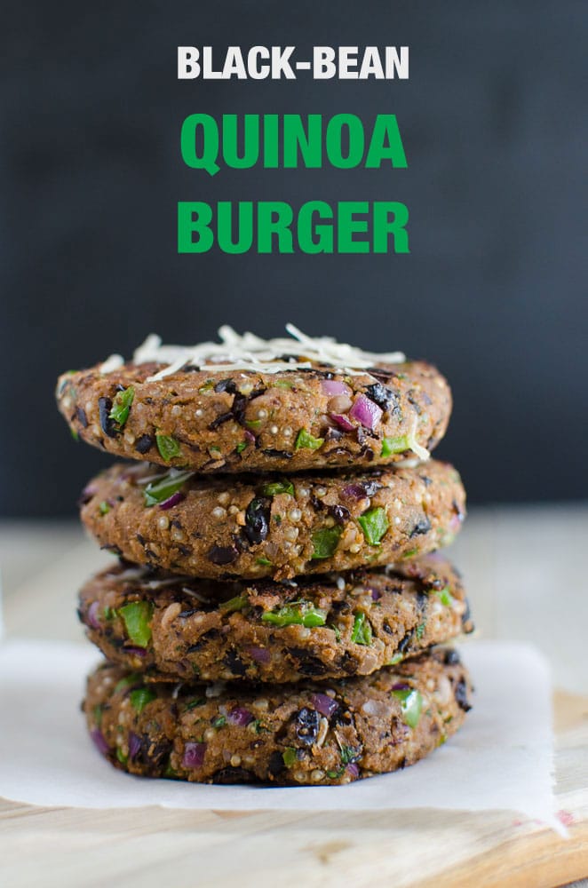 Black bean quinoa burger that are loaded with healthy plant proteins, dietary fibers and nutrition from fresh veggies