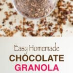 This chocolate covered homemade granola is prepared using rolled oats, nuts, seeds, and of course chocolate etc. It is almost like a mixture of trail mix + rolled oats.