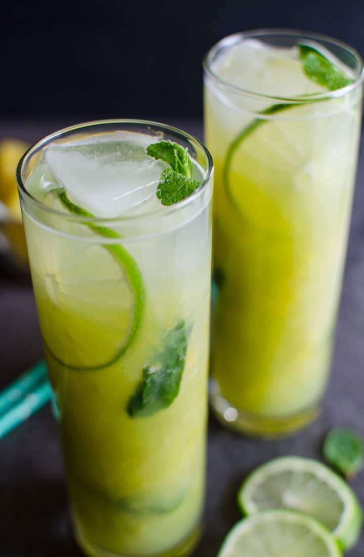 Pineapple mojito in serving glasses.