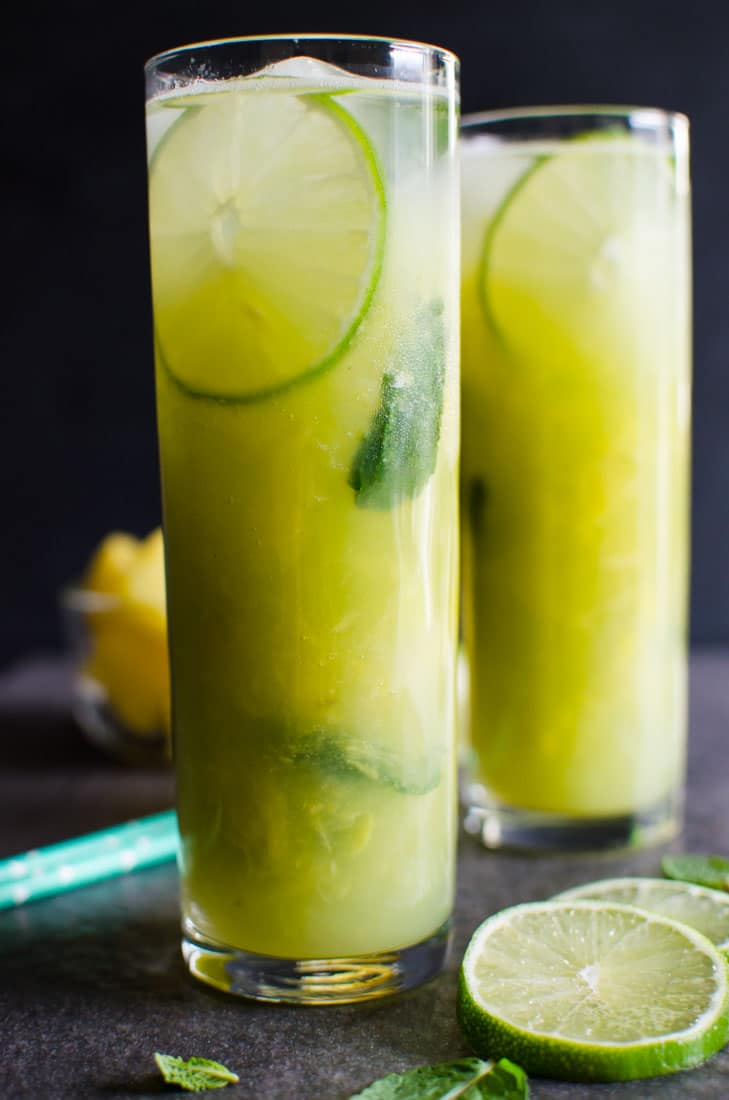 Pineapple mojito in serving glasses.