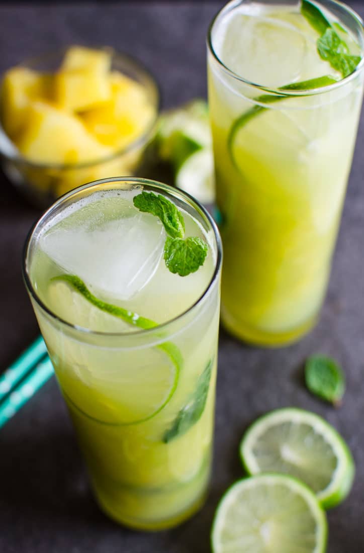 Pineapple mojito in serving glasses.