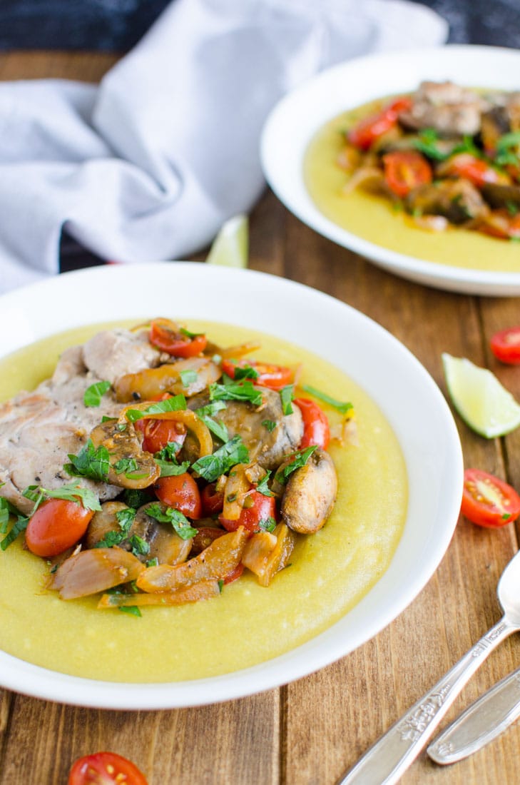 Roasted chicken and mushroom polenta--an easy 30 min recipe. Healthy and gluten free