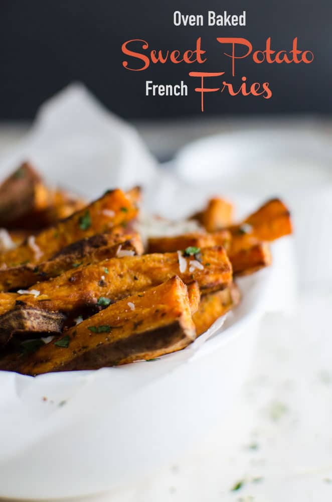 Healthy sweet potato fries that are baked in oven. Less in fat and loaded with complex carbohydrates, dietary fibers and vitamin A