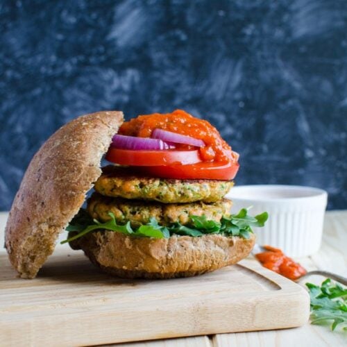 Healthy zucchini salmon burger