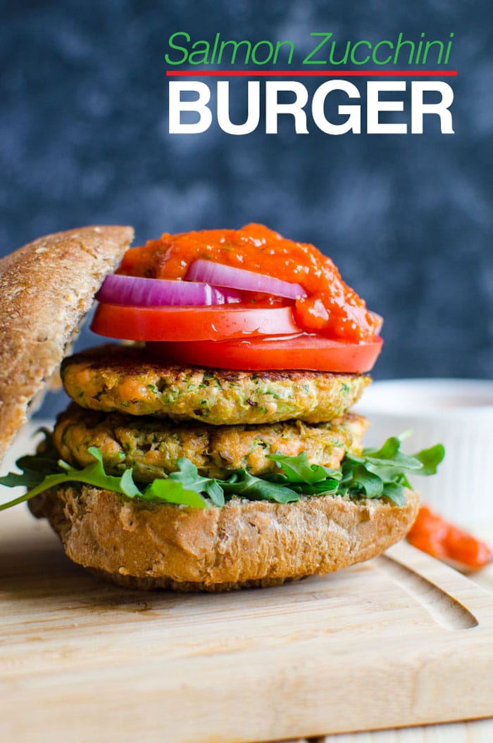 Healthy zucchini salmon burger -- Loaded with healthy proteins, whole grains and green veggie