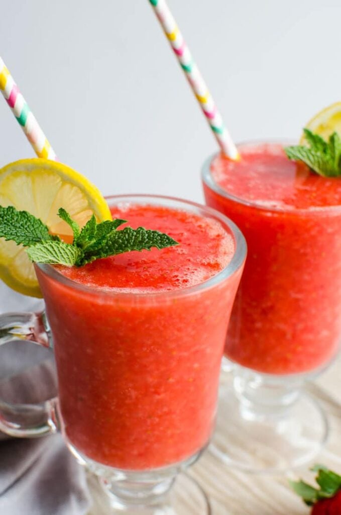 This strawberry slush is a perfect drink to enjoy warm days. It is prepared using fresh strawberries and thus loaded with micronutrients from it.