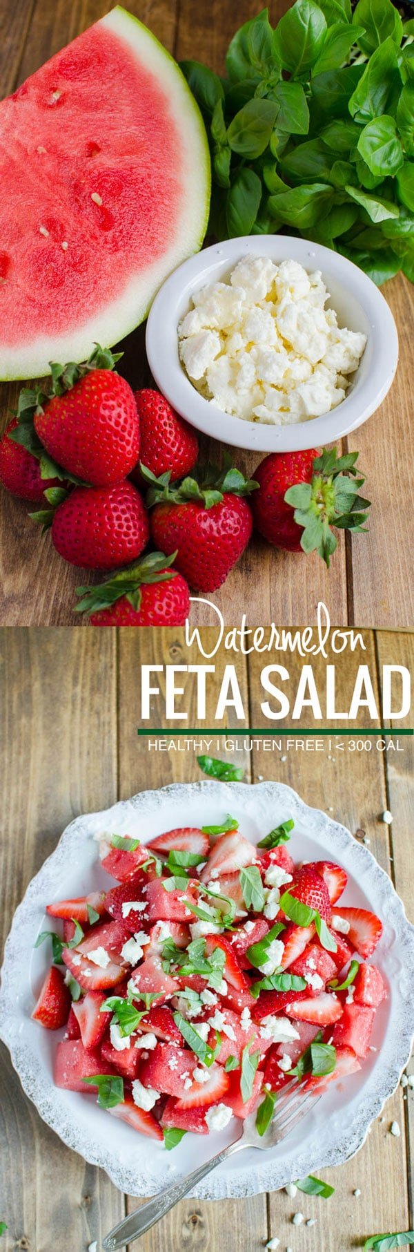 Watermelon feta basil salad: Simple, refreshing salad to enjoy fresh fruits. Perfect as a side dish or a low calorie meal. Also healthy, full of nutrients & gluten free | watchwhatueat.com