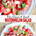 This Watermelon Feta Salad with basil is so refreshing and perfect to enjoy seasonal fruits. Super easy recipe to prepare and tons of flavors that you will want to make this summer salad again and again. #watchwhatueat #watermelonsalad #summersalad #watermelon