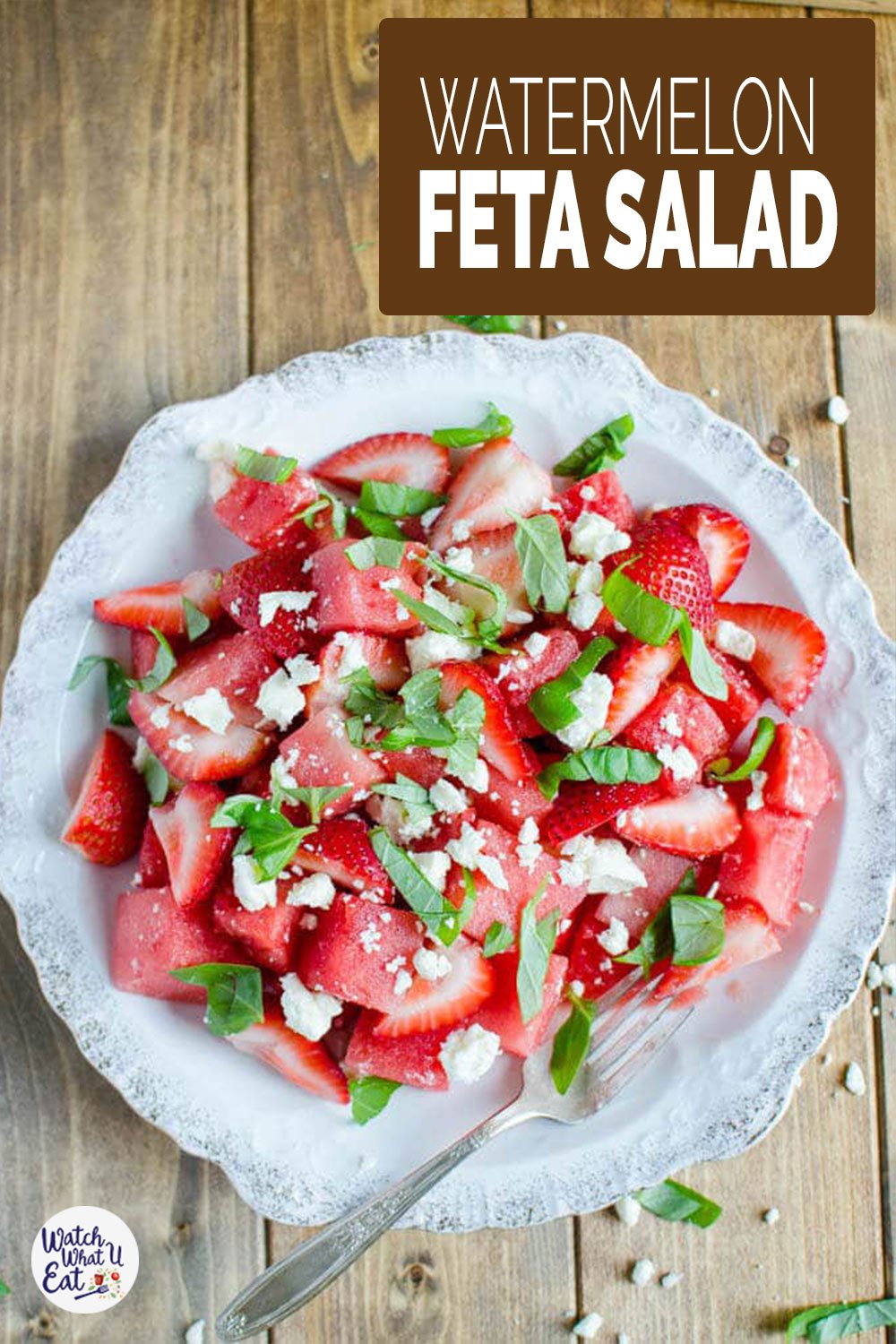 This Watermelon Feta Salad with basil is so refreshing and perfect to enjoy seasonal fruits. Super easy recipe to prepare and tons of flavors that you will want to make this summer salad again and again. #watchwhatueat #watermelonsalad #summersalad #watermelon