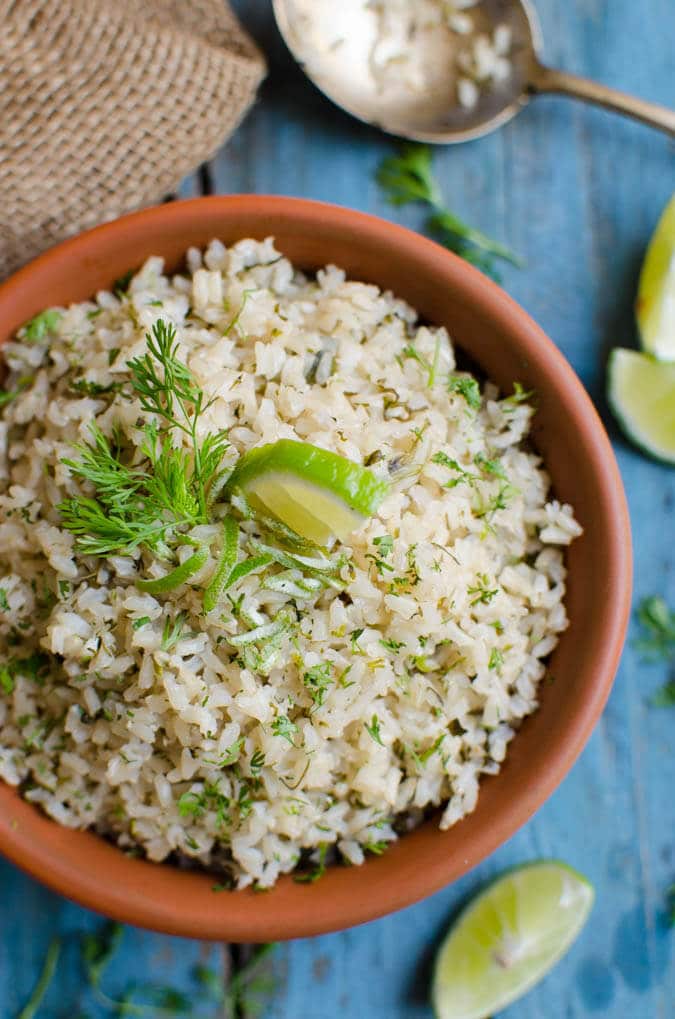 Healthy alternative to chipotle cilantro lime rice that tastes equally good. It is also vegan and gluten free. | watchwhatueat.com