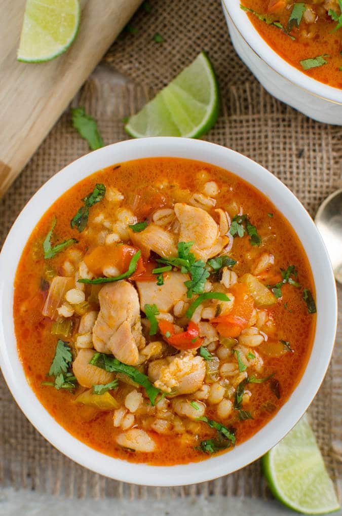 Easy chicken and barley soup recipe -- One pot, healthy, wholesome & nutrient packed soup perfect for lunch or dinner. | watchwhatueat.com