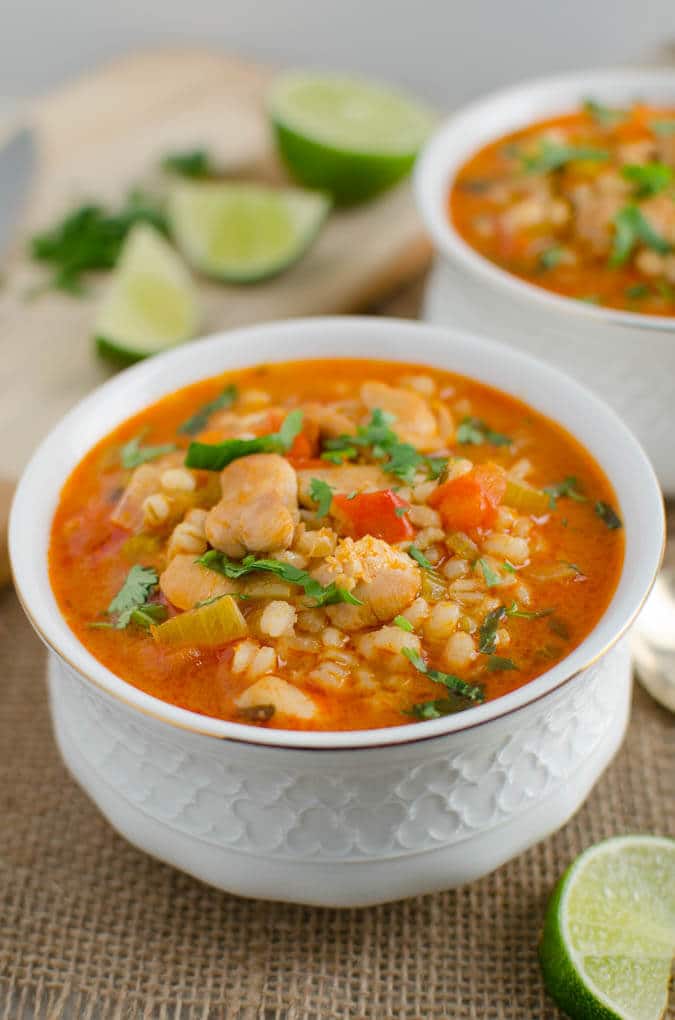 One pot, healthy, wholesome & nutrient packed chicken and barley soup recipe. | watchwhatueat.com