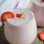 Healthy strawberry banana smoothie with yogurt -- A tasty, nutritious and low-fat treat for morning breakfasts or snacks.