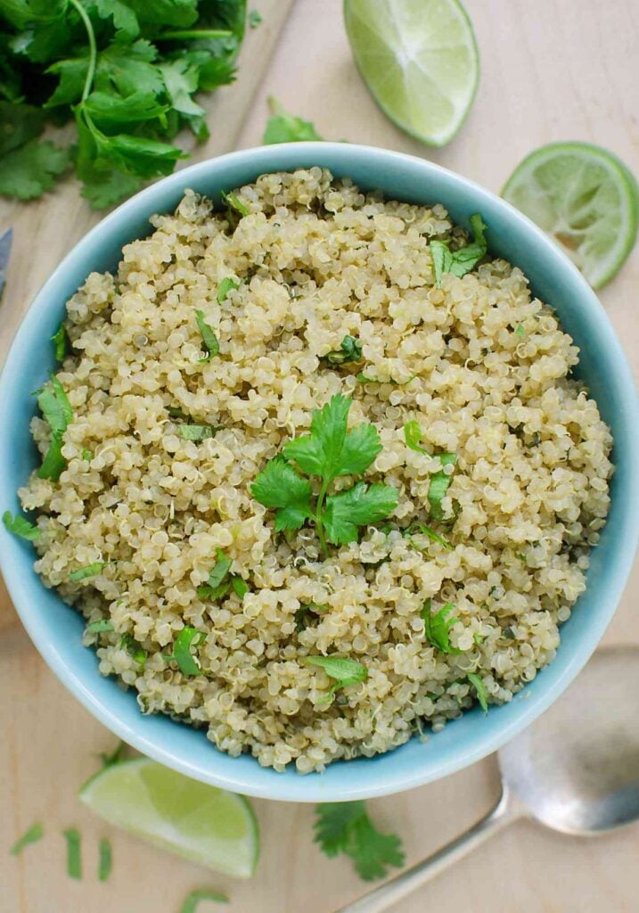 Cilantro lime quinoa in a ceramic bowl.