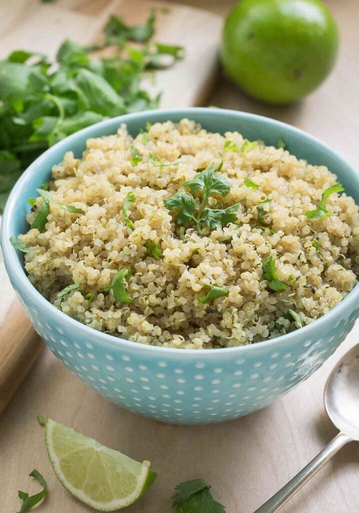 Cilantro lime quinoa in a ceramic bowl.