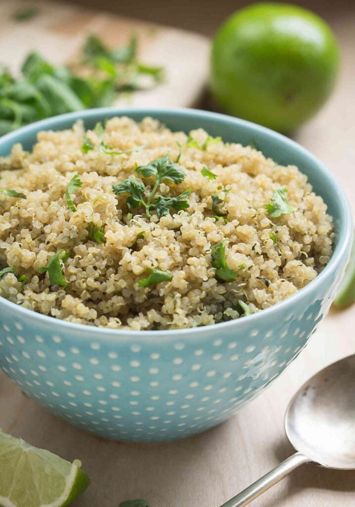 Cilantro lime quinoa in a ceramic bowl.