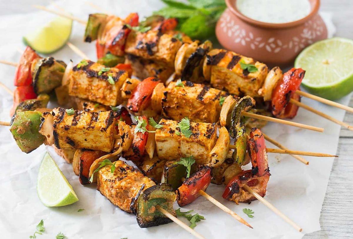 Grilled Tofu Tikka Skewers (Paneer Tikka) 