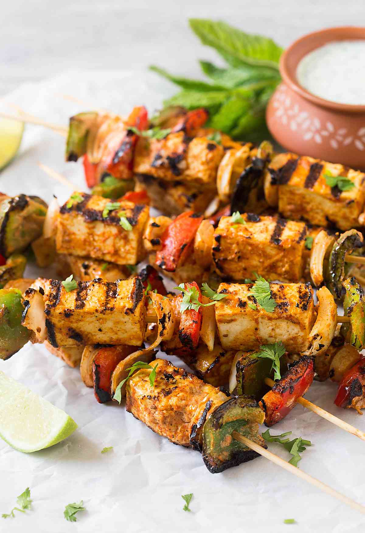 Grilled Tofu Tikka Skewers | Tofu Kebabs - Perfect for party appetizers or making Indian tofu tikka masala.