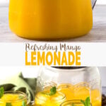 Refreshing Easy Mango Lemonade - prepared using fresh zesty lemon juice, honey, & mango pulp. Healthy, simple & naturally sweetened fresh lemonade recipe to enjoy summer. | #watchwhatueat #mango #lemonade #nonalcoholic #healthy drink