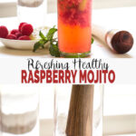 Quick & easy non alcoholic Raspberry Mojito Recipe - make this delicious mocktail using fresh raspberries, lime, mint, and sparkling apple cider. It will make you crave for more. #watchwhatueat #raspberry #mojito #nonalcoholic #mocktail