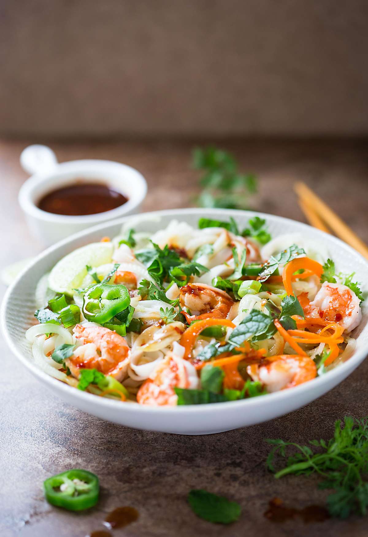 Vietnamese summer rolls salad with chili garlic and soy sauce dressing