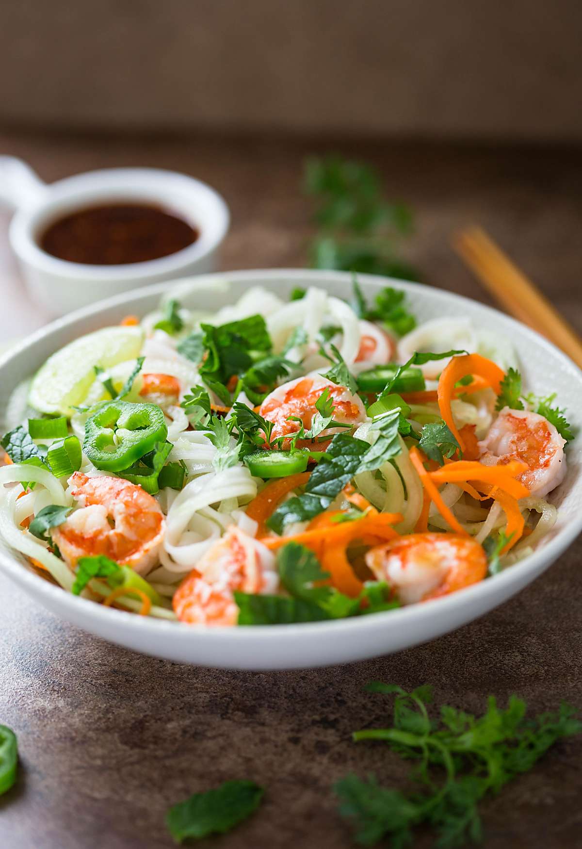 Vietnamese summer rolls salad with chili garlic and soy sauce dressing