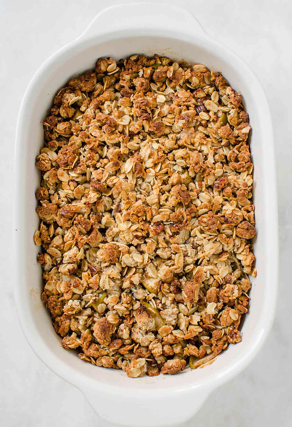 This easy and healthy apple crisp recipe is perfect for enjoying dessert guilt-free. No one will notice that it is skinny with no butter and white sugar.