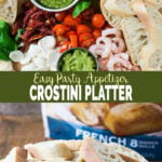 Learn four delicious recipes to make crostini appetizers. You can make it into crostini platter with a variety of toppings that includes bread, pesto, shrimp, tomato, olives, avocado, etc. Perfect party appetizers for holiday or family gatherings. | #watchwhatueat #partyappetizer #thanksgivingappetizer #crostini