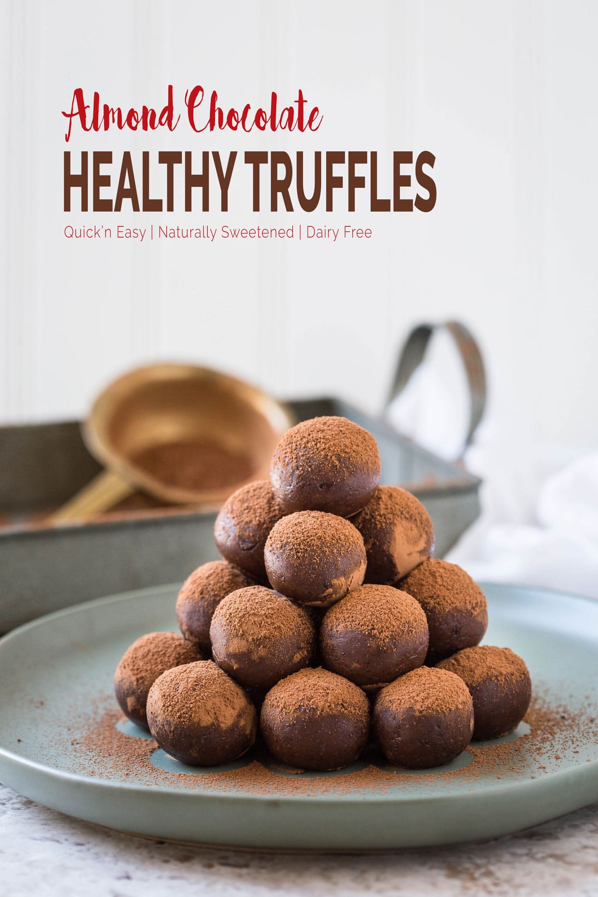 These almond chocolate truffles are amazingly delicious and tempting. The best part is, these are healthy with no added white sugar or dairy butter or cream. | #truffles #chocolatetruffles #vegantruffles #almondtruffles