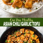 Try this one pan stir fry Asian Tofu in chili garlic sauce. Under 30 min quick, easy and healthy recipe for meatless/vegan lunch or dinner. #watchwhatueat #tofu #vegan #onepan