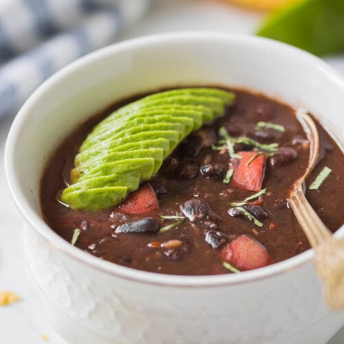 Follow this easy and healthy recipe for making quick Instant pot black bean soup with dried beans. No soaking required. Full of flavors, vegan and gluten-free soup for lunch or dinner. #instantpot #pressurecooker #blackbeans #soup #vegan #glutenfree