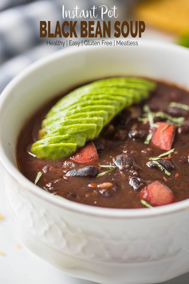 Looking for an Instant Pot recipe? Then try this easy and healthy black bean soup recipe. You will love this no-soak method to prepare the soup from raw black beans. Full of flavors, vegan and gluten-free soup for lunch or dinner.#instantpot #pressurecooker #blackbeans #soup #vegan #glutenfree