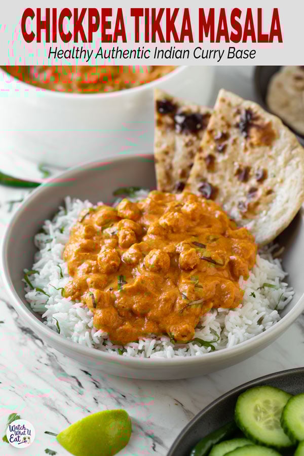 Enjoy authentic Indian flavors in this Healthy Chickpea Tikka Masala. Simple and easy vegetarian tikka masala recipe for a weeknight meal or to serve in a party. | #watchwhatueat #tikkamasala #chickpea #chickpeacurry #Indiancooking