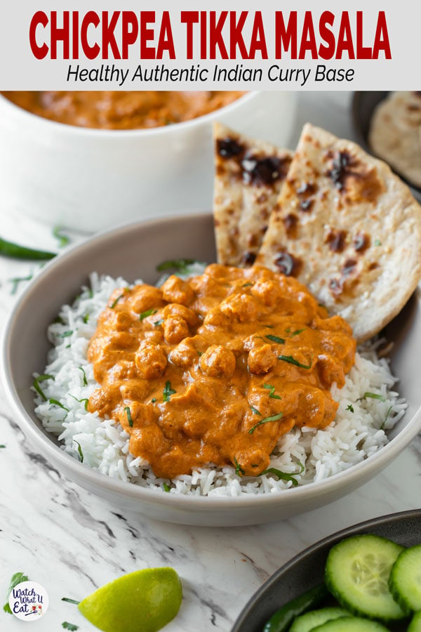 Enjoy authentic Indian flavors in this Healthy Chickpea Tikka Masala. Simple and easy vegetarian tikka masala recipe for a weeknight meal or to serve in a party. | #watchwhatueat #tikkamasala #chickpea #chickpeacurry #Indiancooking