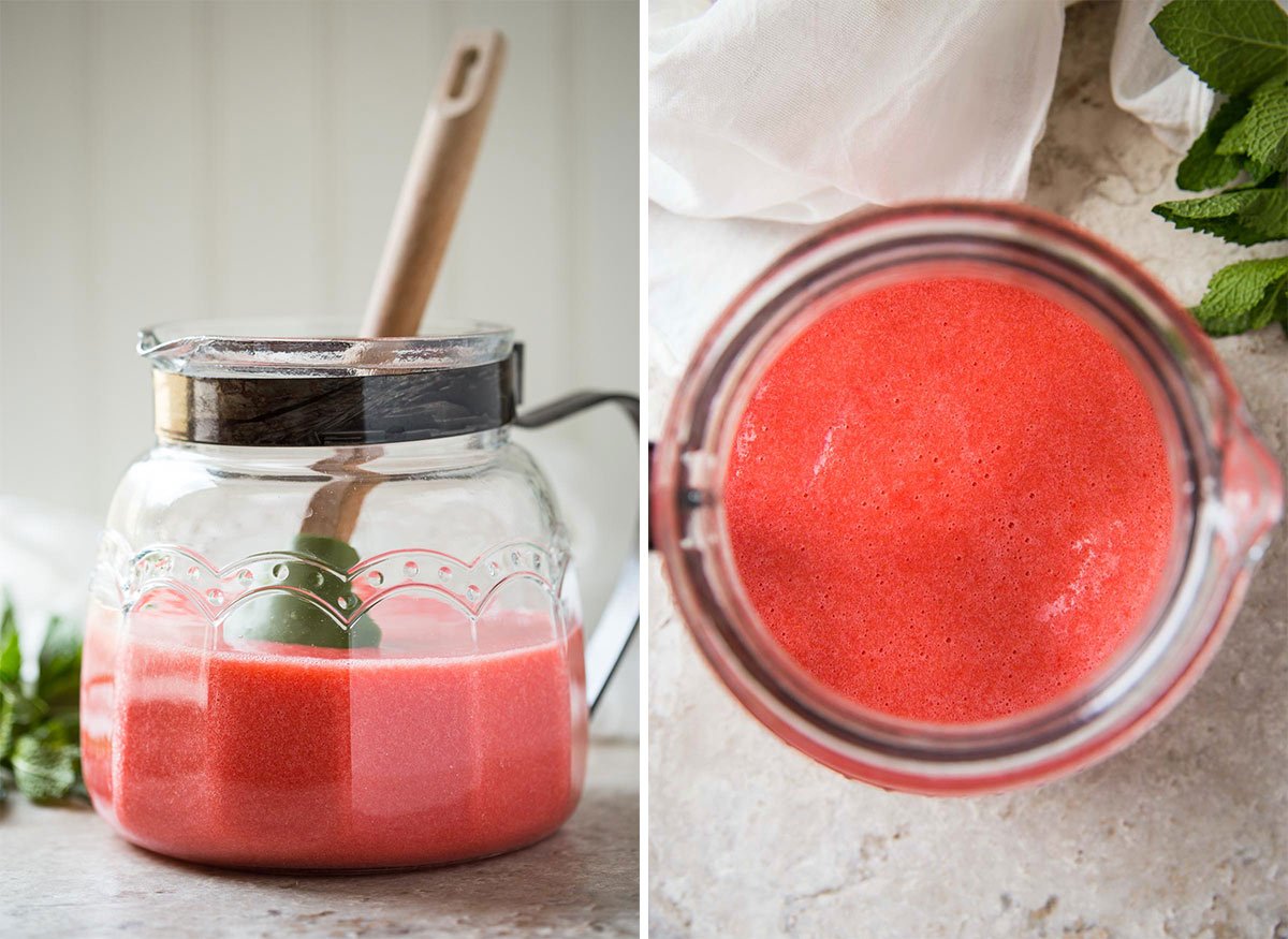 Strawberries and sugar pulp for making homemade fresh strawberry lemonade