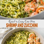 Make this one-pan shrimp and zucchini noodles (aka zoodles) flavored with lemon and garlic for a healthy, quick and easy weeknight dinner or lunch. You only need 15-20 min to prepare this low carb zucchini pasta. | #watchwhatueat #zucchini #zucchininoodles #shrimp #shrimppasta