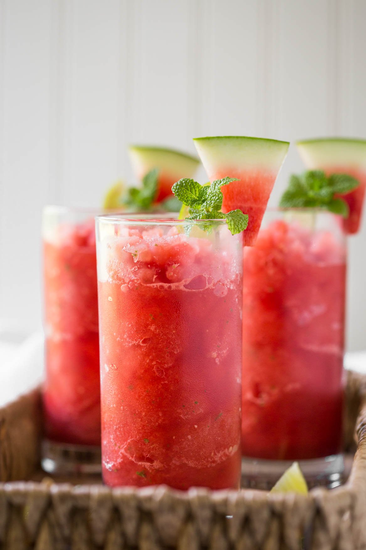 Fresh watermelon slushie in a drinking glass