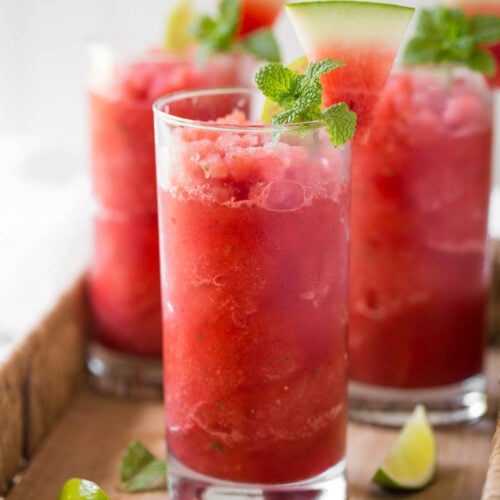 Fresh watermelon slush in a drinking glass