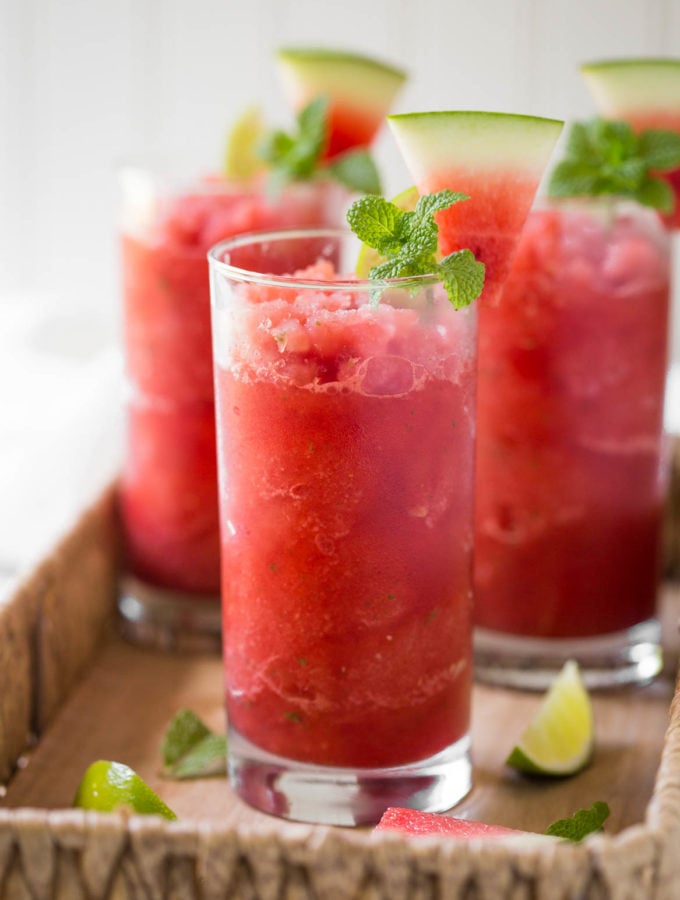 Fresh watermelon slush in a drinking glass