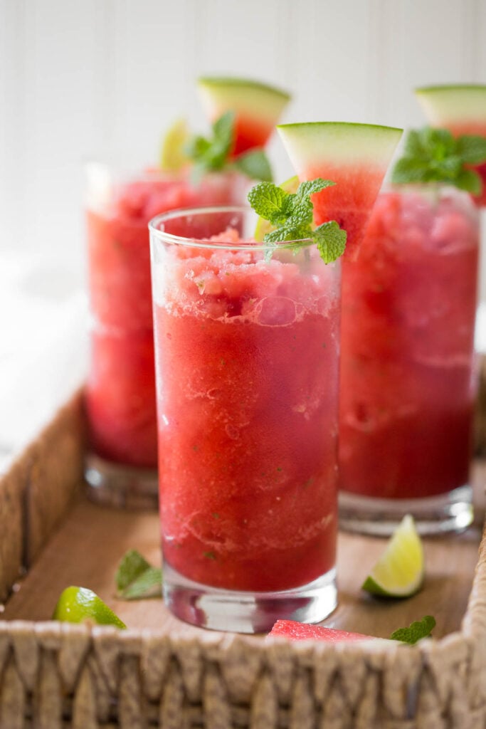 Fresh watermelon slush in a drinking glass